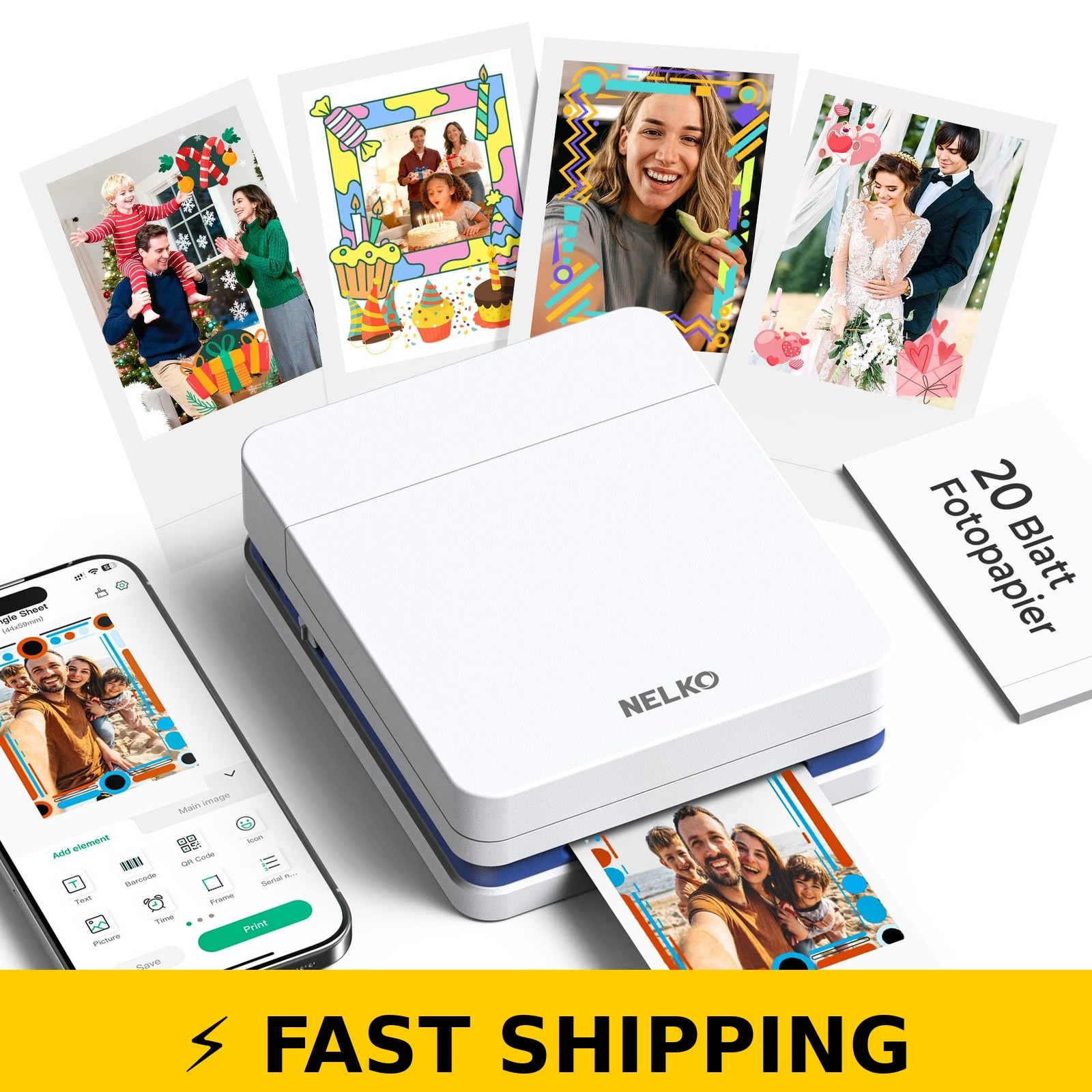Nelko PP01 Mini Portable Photo Printer - Sticky-Back 2x3