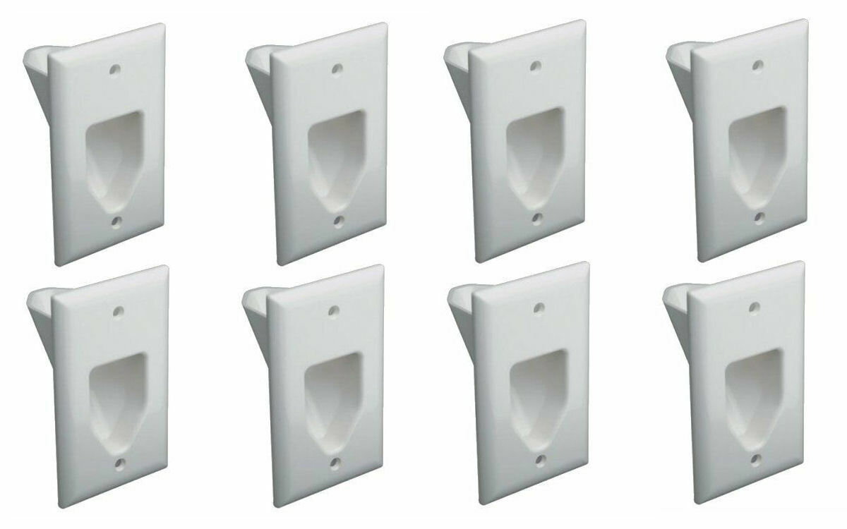 8 Pcs 1-Gang Recessed Low Voltage Feed Through HDMI Audio Wall Cable Plate White
