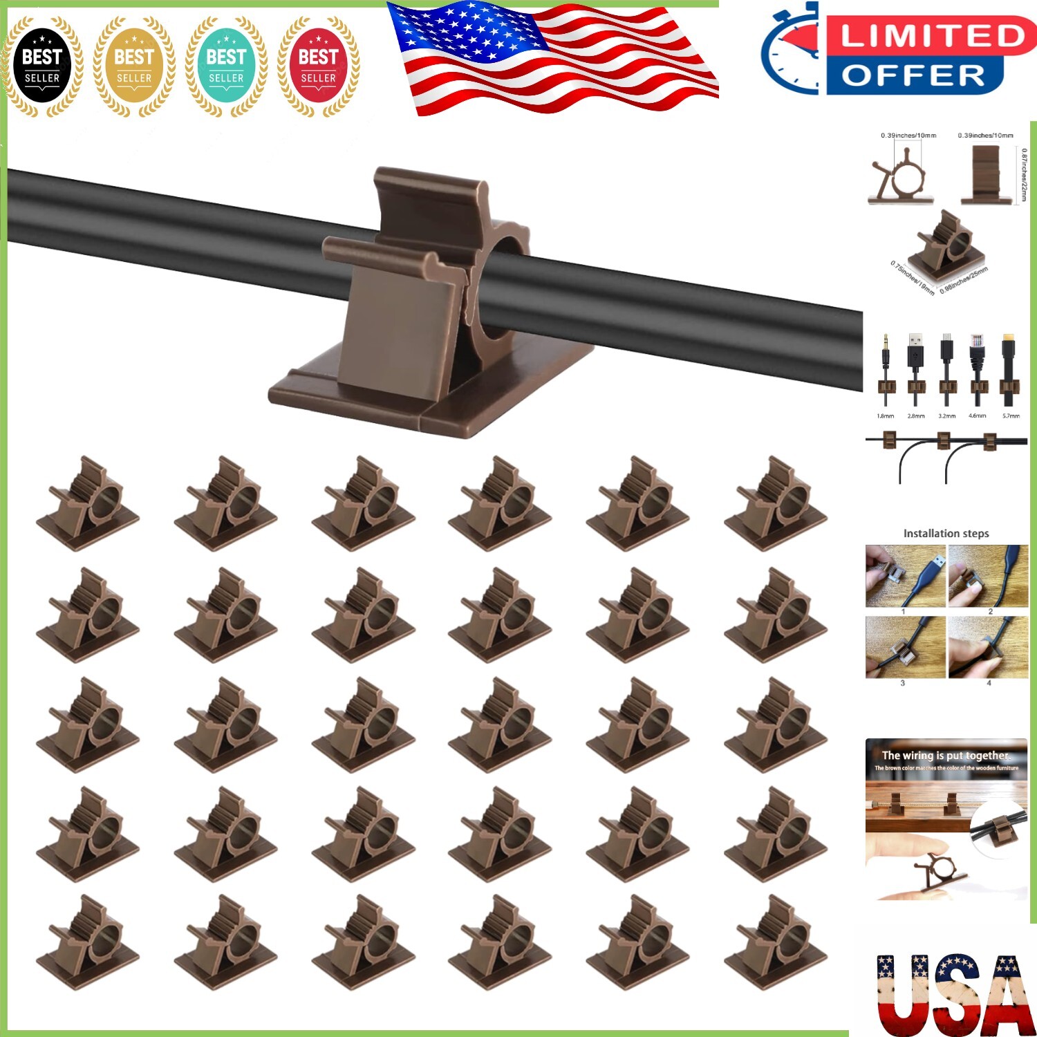 High-Quality Self-Adhesive Cable Clips - 30 Pcs for Efficient Wire Organization