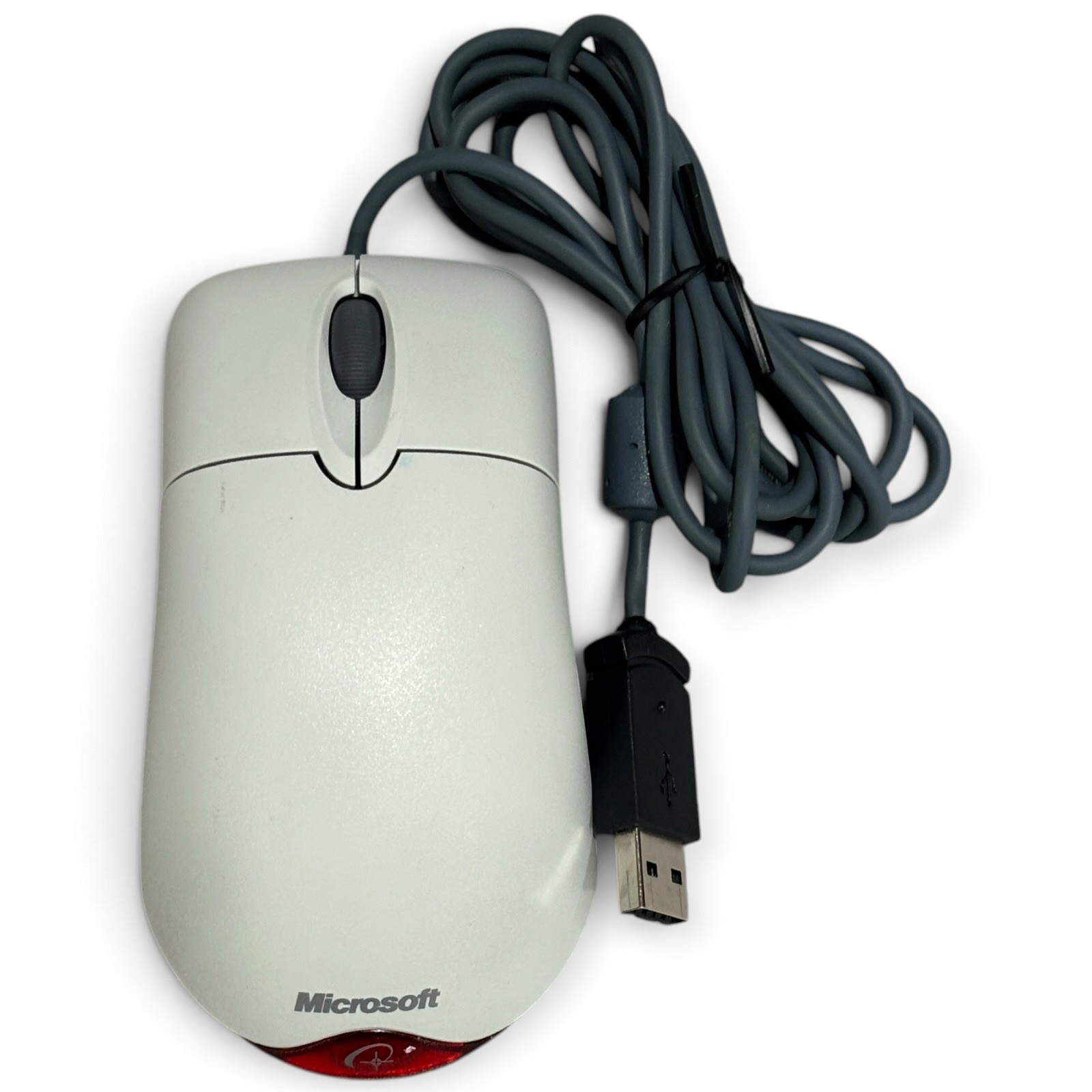 Vintage Microsoft Wheel Red Light Mouse Optical UBS, PS/2 Compatible Beige