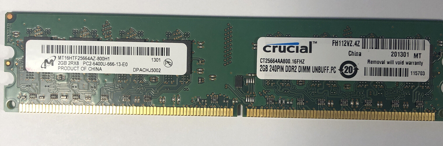 Crucial Technology 2GB Desktop DDR2 800 PC2-6400 DDR2 DIMM - CT25664AA800 TESTED