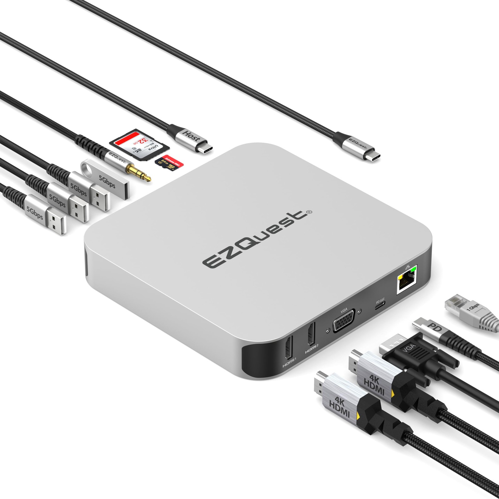 Ezquest Usb C Hub Docking Station 12 In 1 2 Hdmi 4K 60Hz /30Hz Vga 1 Gbit