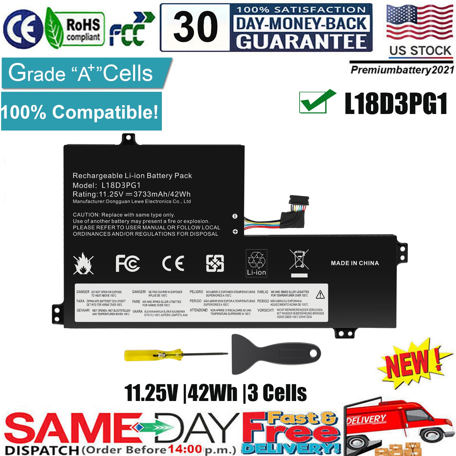 ✅L17M3PB0 L17L3PB0 L18D3PG1 BATTERY FOR LENOVO 100E 300E 500E CHROMEBOOK SERIES