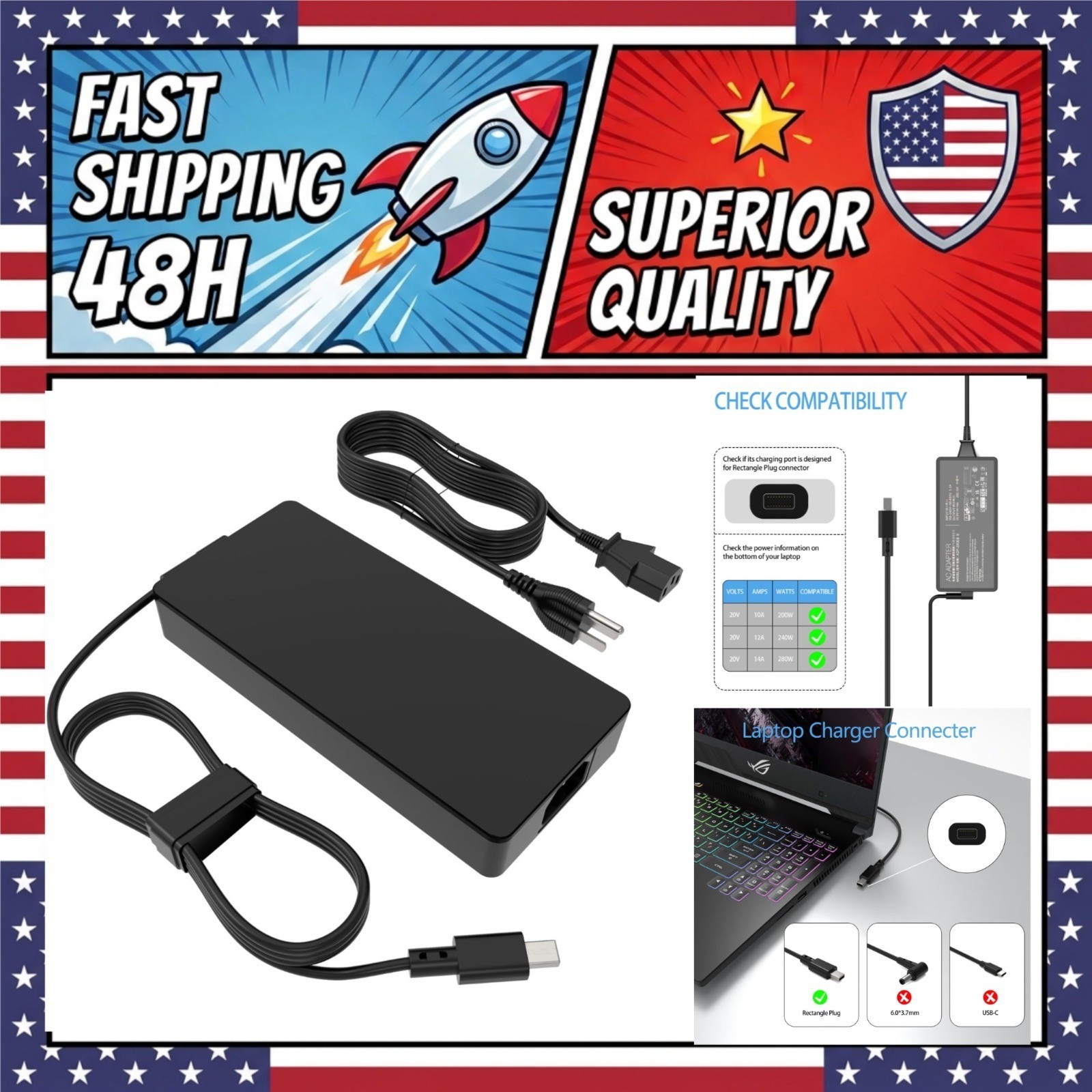 280W Charger for ASUS ROG Strix G16 G18 20V 14A AC Power Adapter