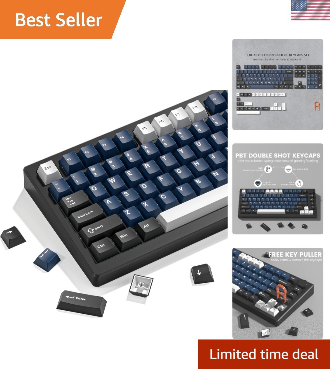 Double Shot PBT keycaps Set, Cherry Profile Keyboard Keycaps