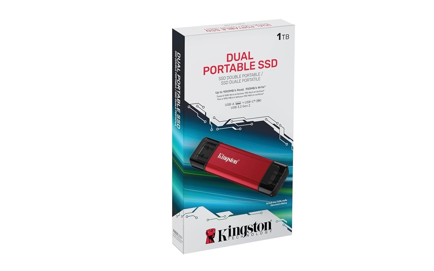 Kingston Dual USB-A/C Portable 512GB 1TB 2TB, 1050MB/s USB 3.2 SPSD External SSD