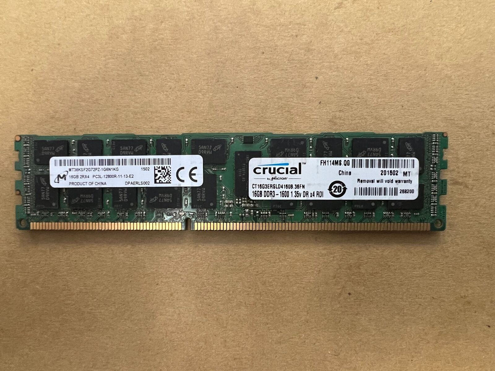 MICRON 16GB SERVER RAM DDR3 RECC PC3L 12800R 2RX4 MT36KSF2G72PZ-1G6N1KG J1-4(28)