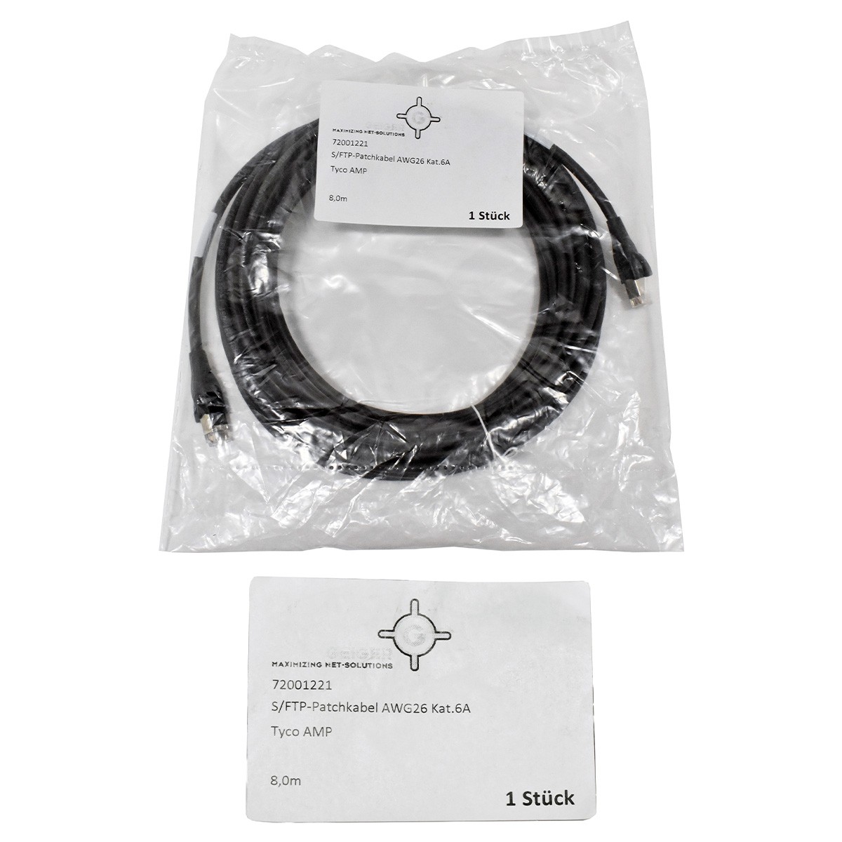 Geiger 72001221 RJ-45 S/FTP Patch Cable AWG26 Cat.6A Tyco Amp 8m Black NEW NEW
