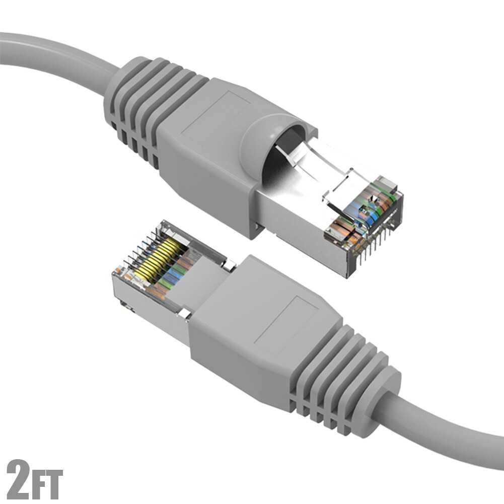 2FT Cat6A RJ45 Network LAN Ethernet SSTP Shielded Patch Cable 26AWG Copper Gray