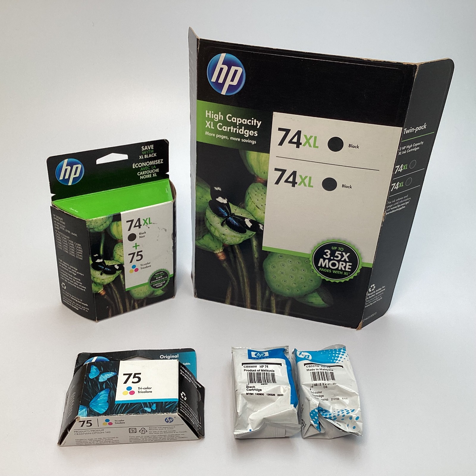 HP 74 74XL 75 Ink Cartridge Lot of 7 Black Tri-Color Exp 03/2015-05/2025 - New