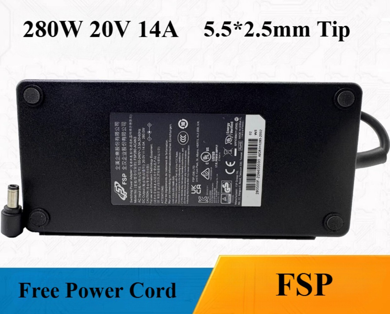 Genuine FSP280-ACAN3 FSP 280W 20V 14A Power Adapter 5.5*2.5mm Laptop Charger