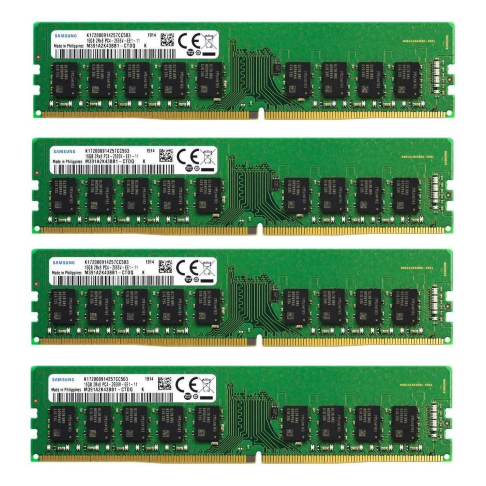 Samsung  64GB ( 4X16GB ) DDR4 2666MHz PC4-21300 ECC Unbuffered UDIMM Memory RAM