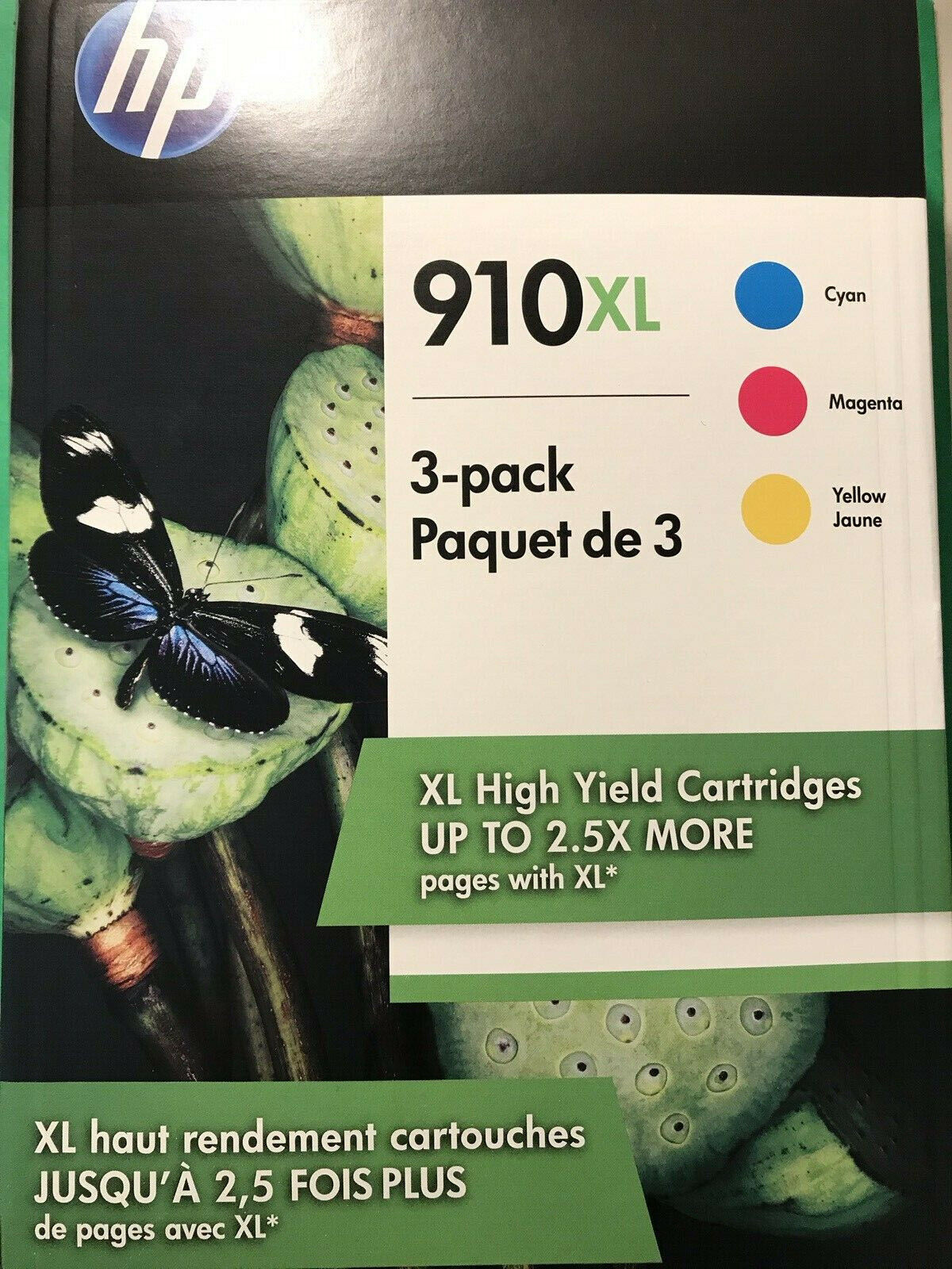 Genuine HP 910XL Color Ink Cartridges-C/M/Y-for HP8020 8035 Printer-OEM INK-3PK