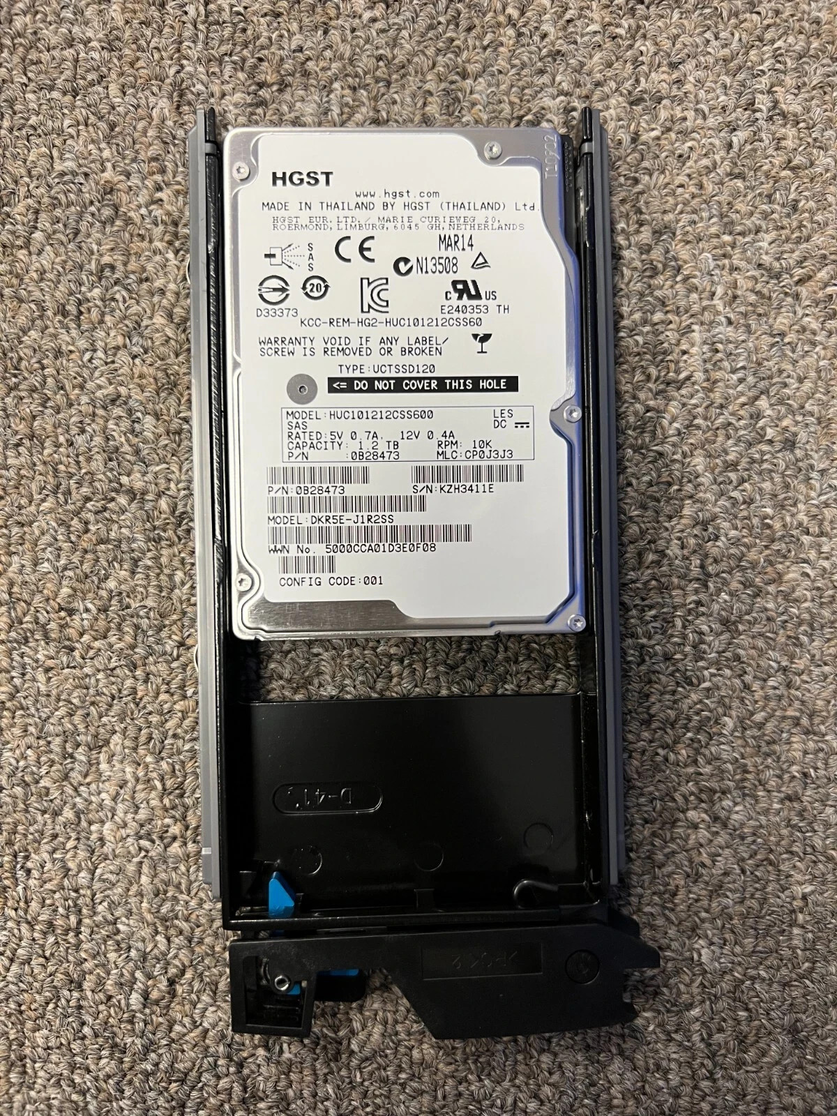 HUC101212CSS600 (0B28473) HGST 1.2TB 2.5" SAS HDD 10k RPM DKR5E-J1R2SS W/ tray
