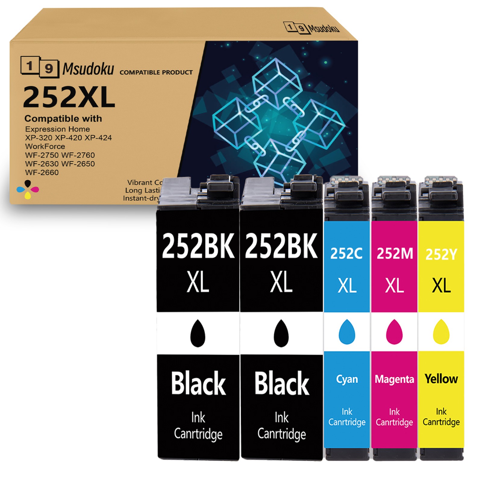5 Pack 252XL T252XL Ink Cartridges for Epson WorkForce WF-3620 WF-3640 WF-7110
