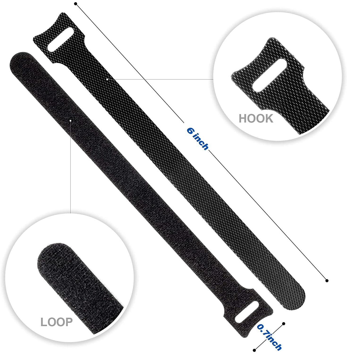 6- Color Microfiber  Straps Hook Loop Reusable Fastening Cable  Ties Wholesale