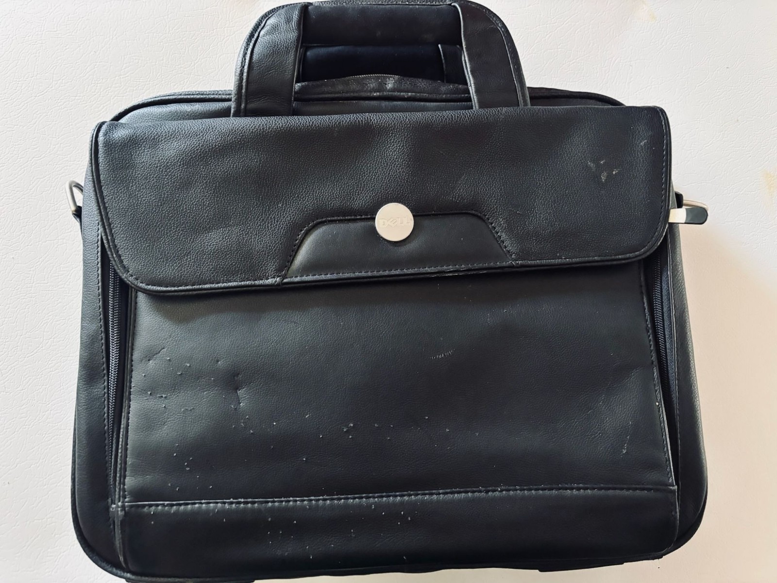 Black Leather Laptop Briefcase With Handles & Multiple Compartments