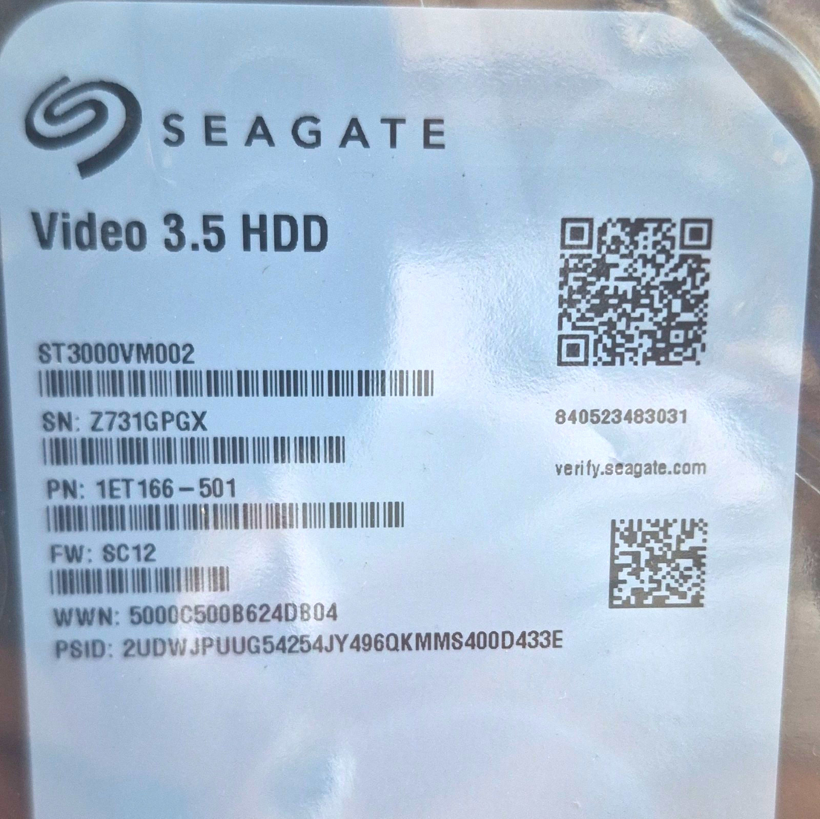Seagate Video 3.5 HDD ST3000VM002 3TB SATA 6Gb/s 3.5in 5900RPM 64MB AF