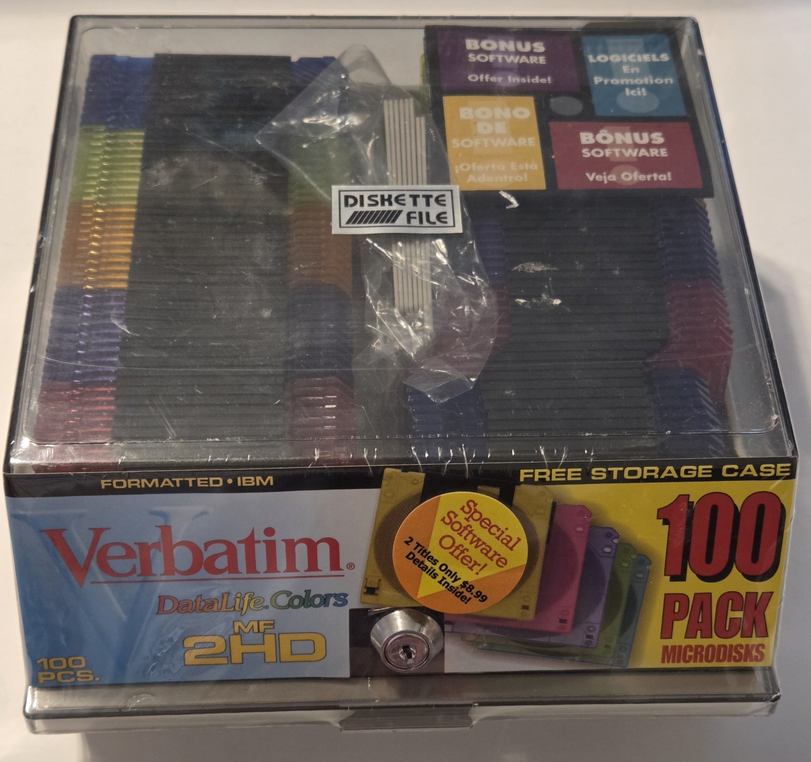 Verbatim DataLife Colors  3.5 Floppy Disks 100 Pack MF 2HD Formatted IBM w/ Case