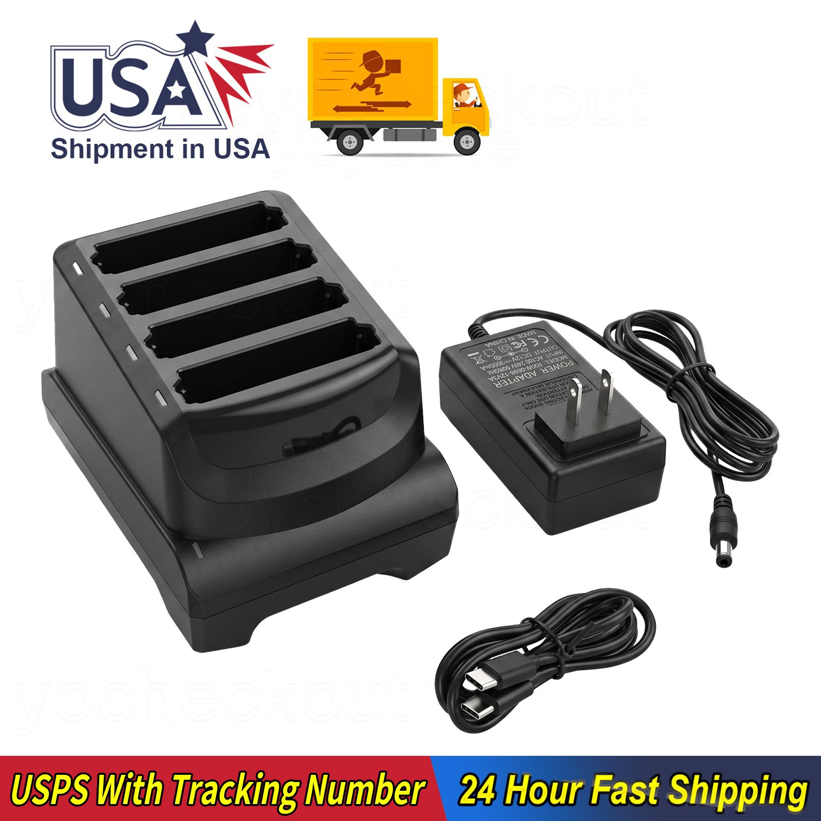 4-Slot Battery Charger Cradle With Power For Zebra BT-000442B BT-000442A Battery