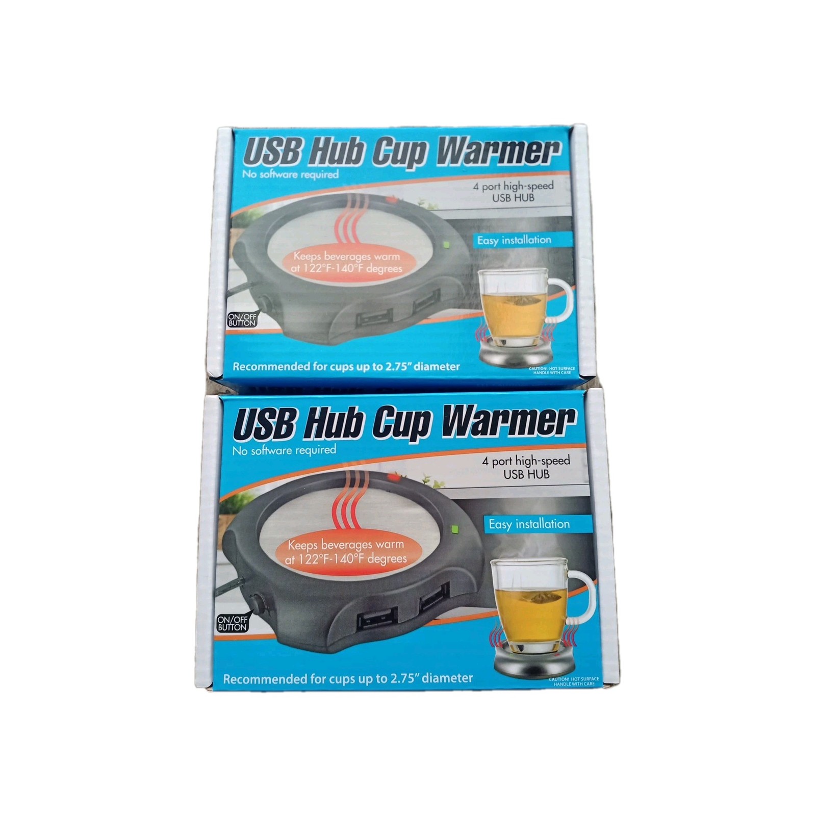 2-Pack USB Hub Cup Warmer 4 Port High Speed Easy Install, For Cups Up To 2.75"