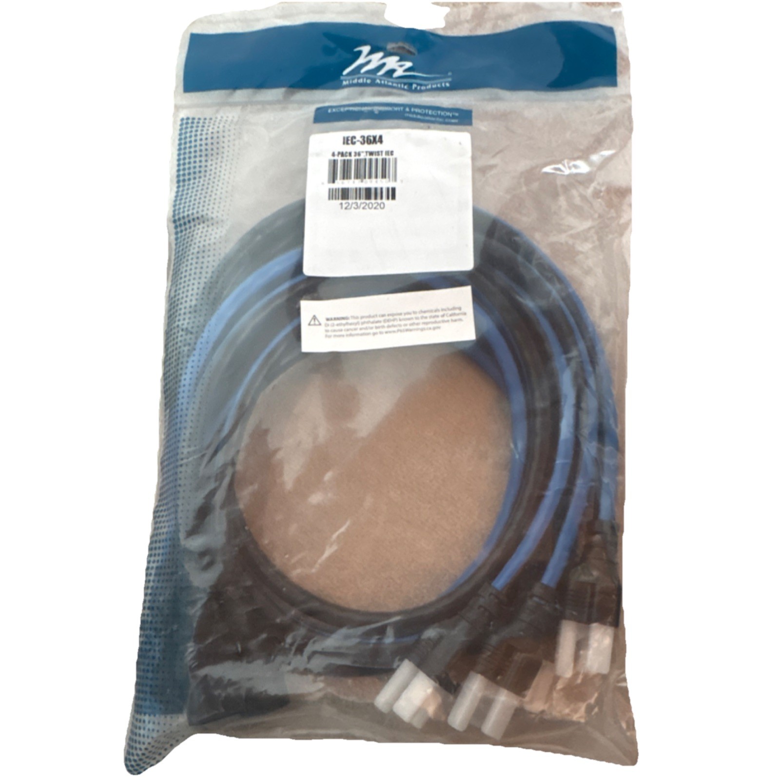 Middle Atlantic Products IEC-36X4 Twist IEC Cable 36" 4-Pack Black Blue