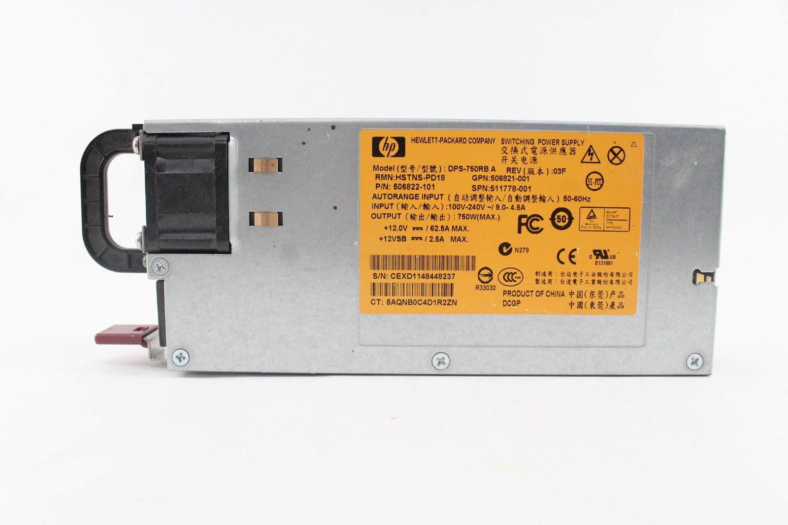 511778-001/HSTNS-PD18/DPS-750RB A/506822-101/506822-201-HP 750W CS HE PSU