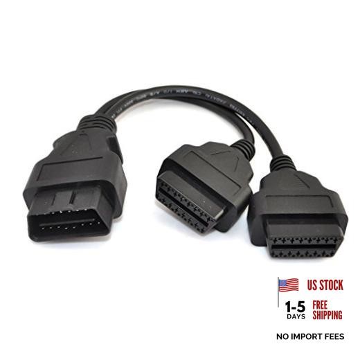 30cm/12 OBD2 OBD II Splitter Extension Y J1962 16 Pin Cable Male to Dual
