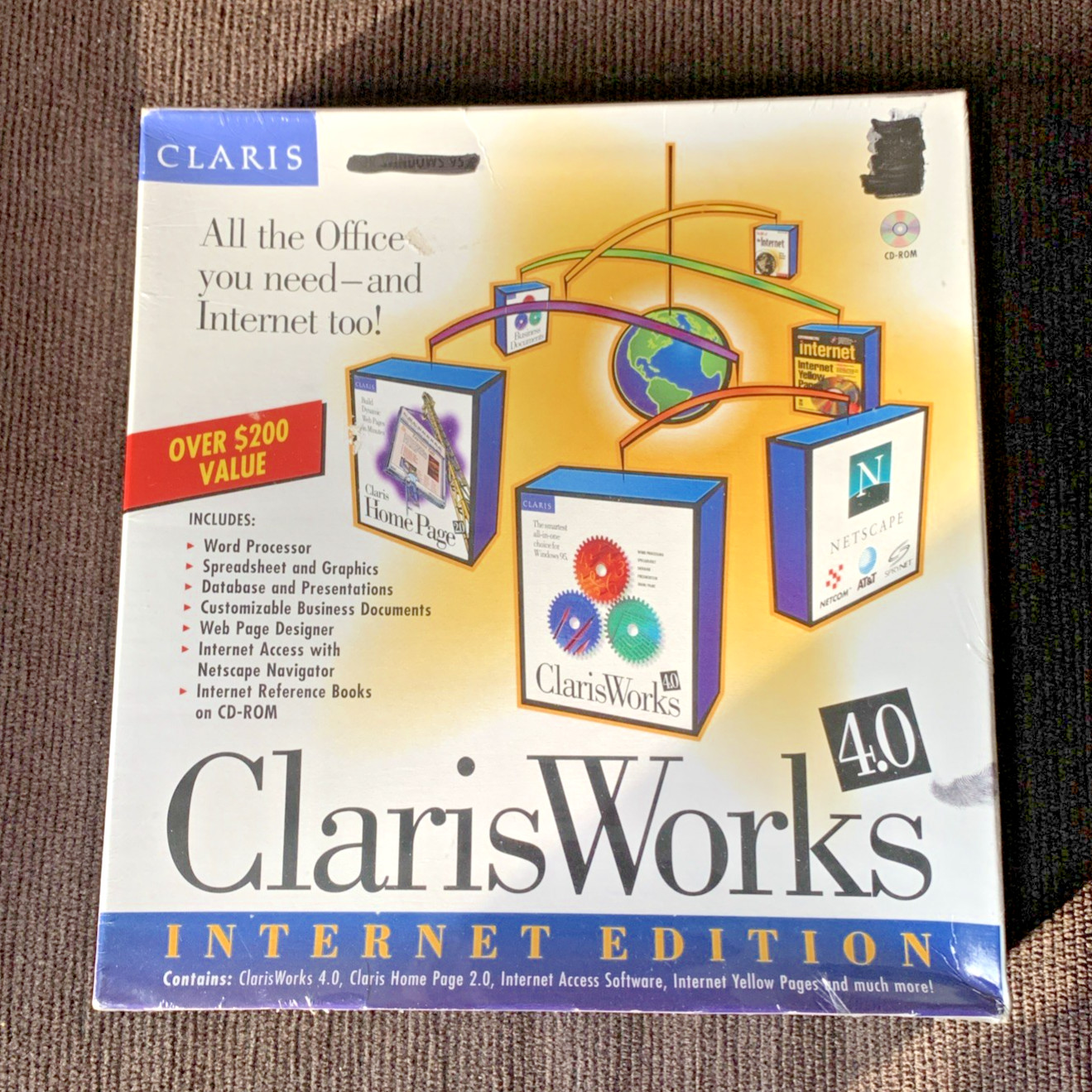 Vintage ClarisWorks v. 4.0 for Mac, Internet Edition, Old Stock; relabeled box