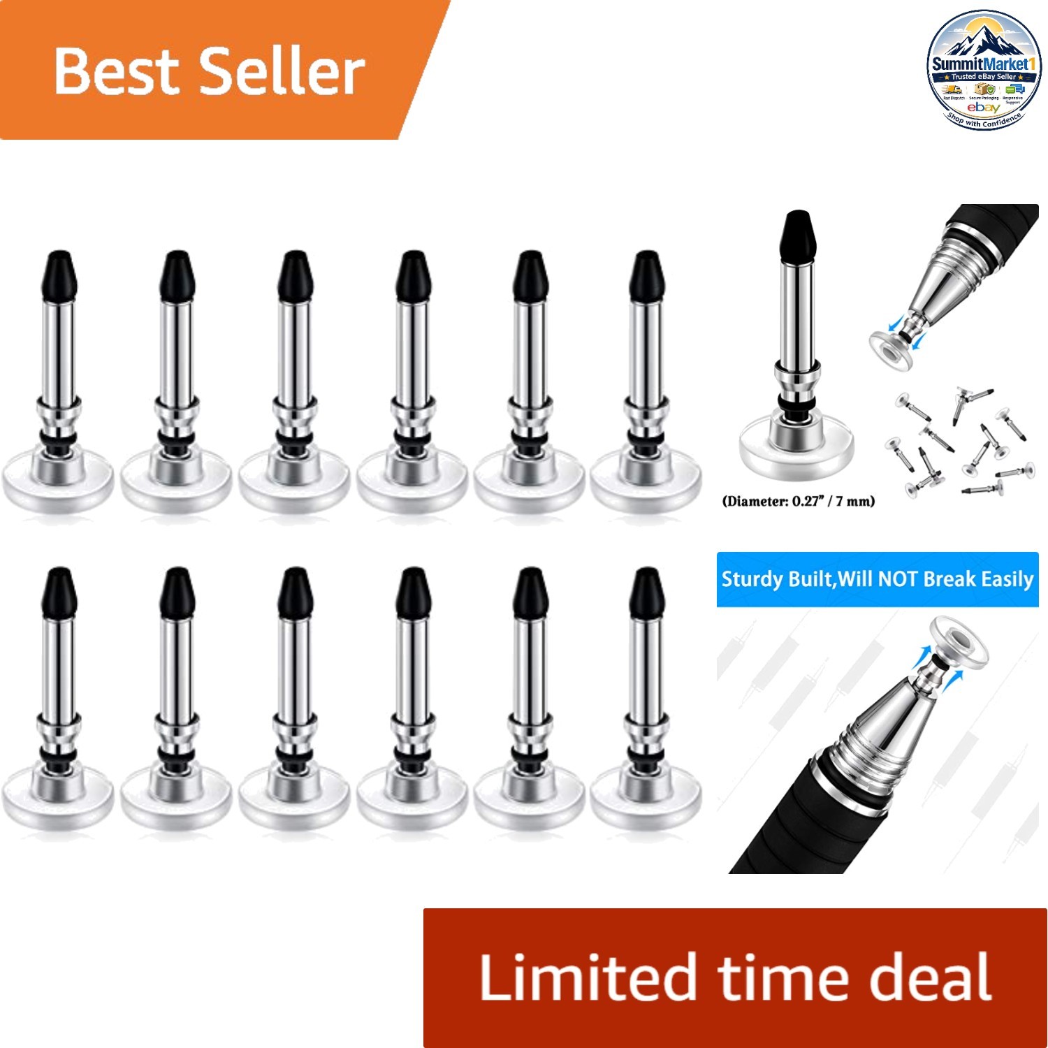 12 Pcs Replacement Stylus Pen Tips Black Universal Disc Tips 0.02 kg