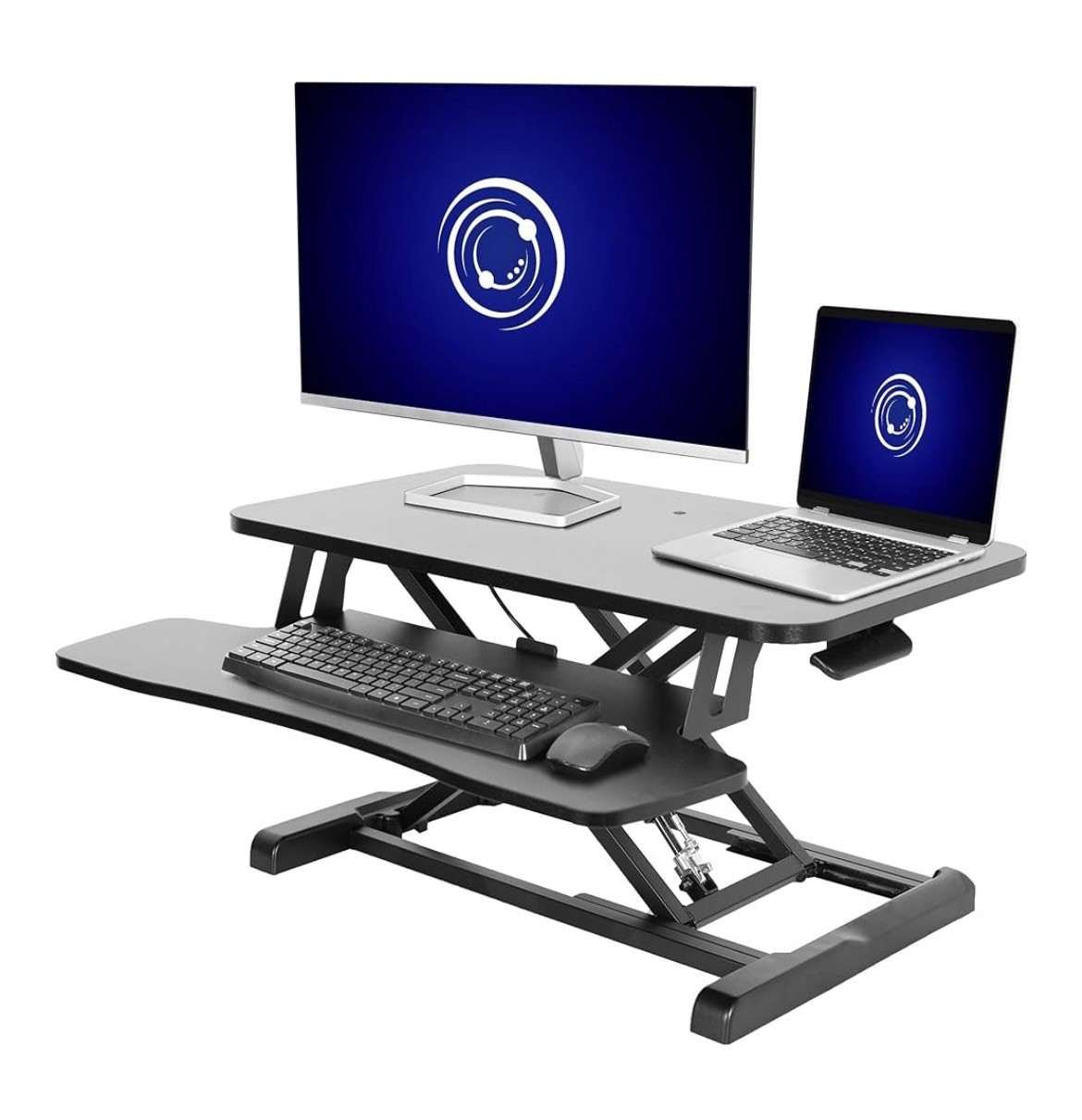 VIVO Black Height Adjustable 28" Standing Desk Monitor Riser, Sit Stand Tabletop