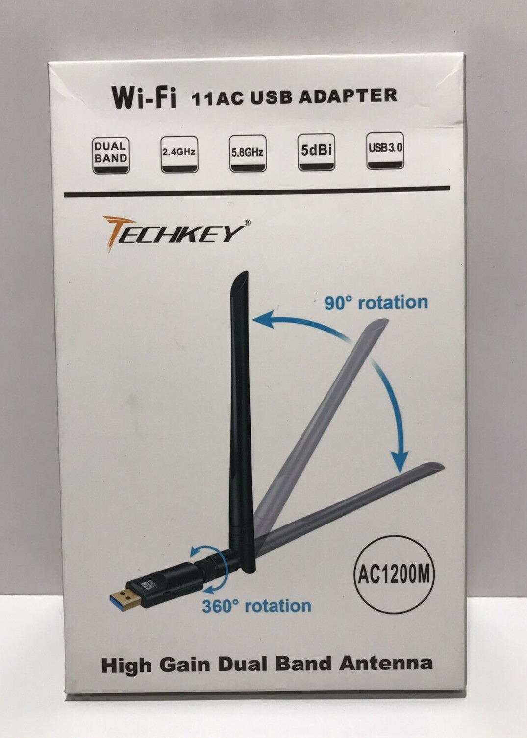 Techkey Wi-Fi 11AC USB Adapter High Gain Dual Antennas 2.4GHz+5.8GHz