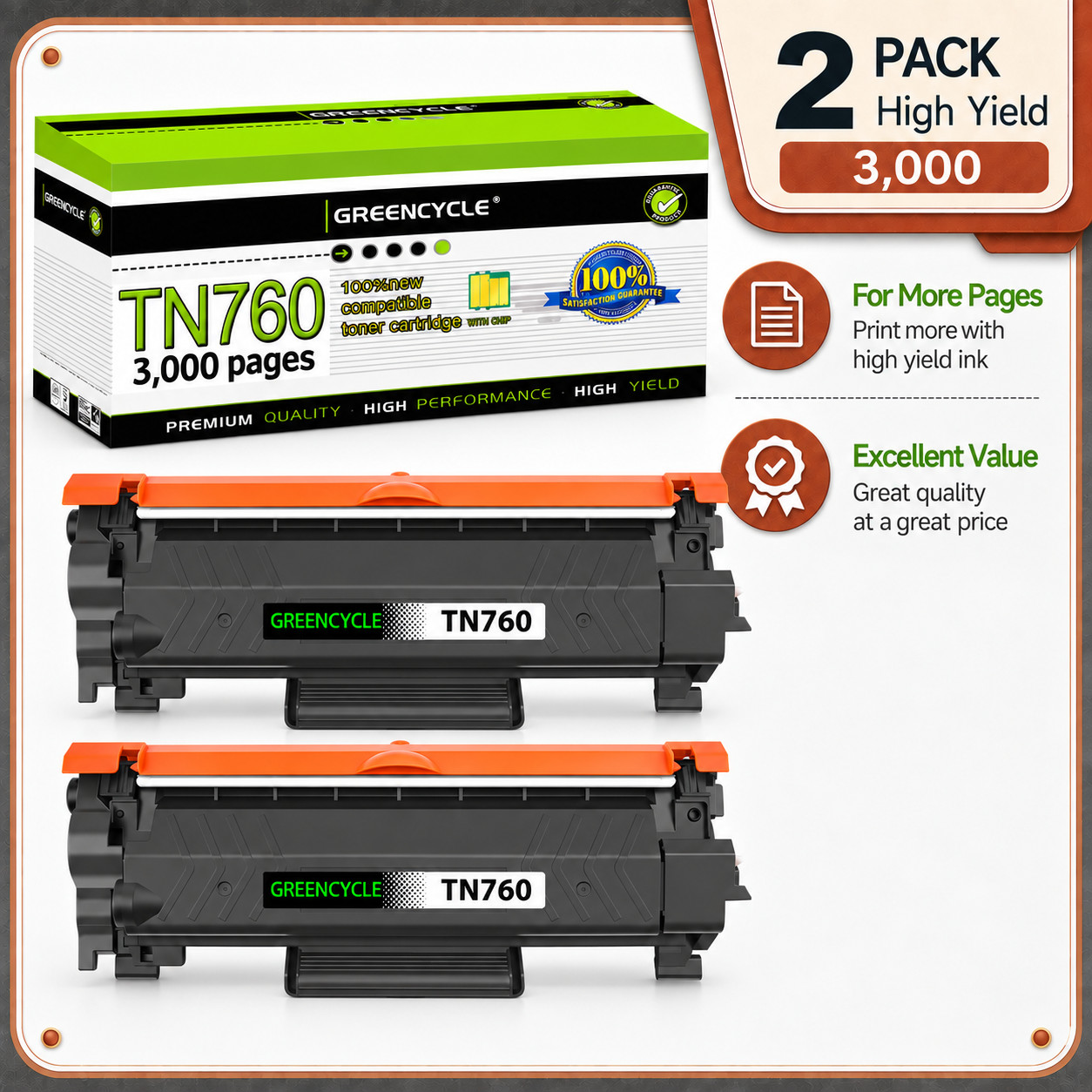 GREENCYCLE 2PK TN760 TN730 Toner Cartridge for Brother HL-L2350DW MFC-L2750DW