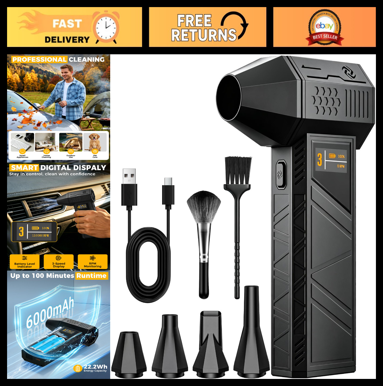 X3PRO Electric Air Duster, Powerful Turbo Fan 3 Speed Compressed Air Duster