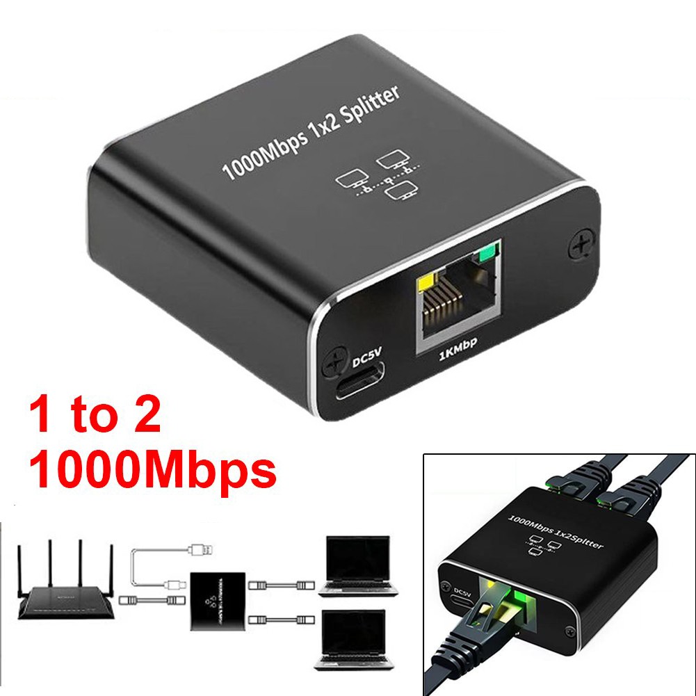 RJ45 Gigabit Ethernet Splitter 1000Mbps LAN Network Internet 1 to 4 Out Adapter
