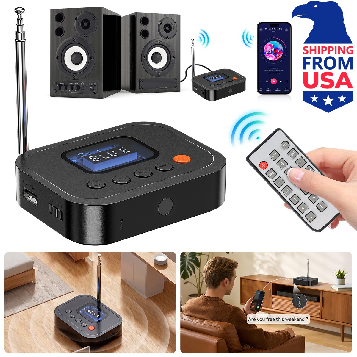 Bluetooth 6.0 NFC Transmitter Receiver Wireless Audio HiFi Music Adapter AUX RCA