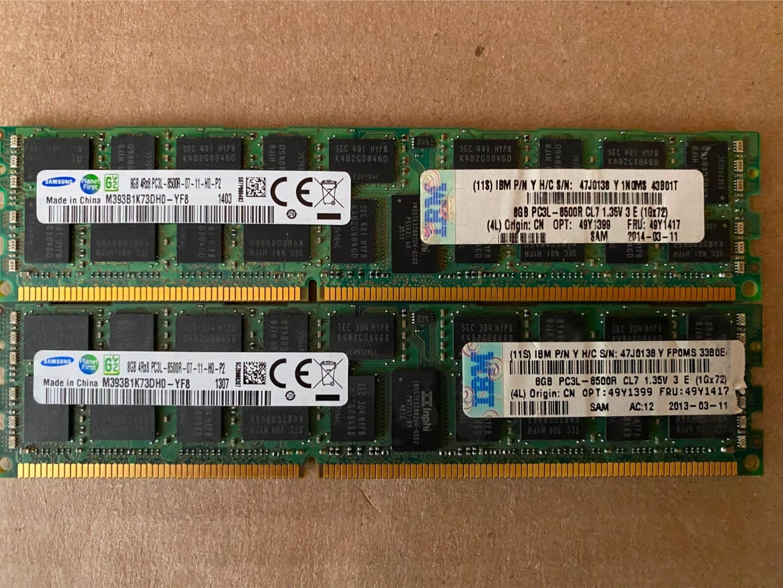 (2 X 8GB) ECC REG DDR3 SAMSUNG M393B1K73DH0-YF8 IBM P/N 47J0138 W1-3(1)