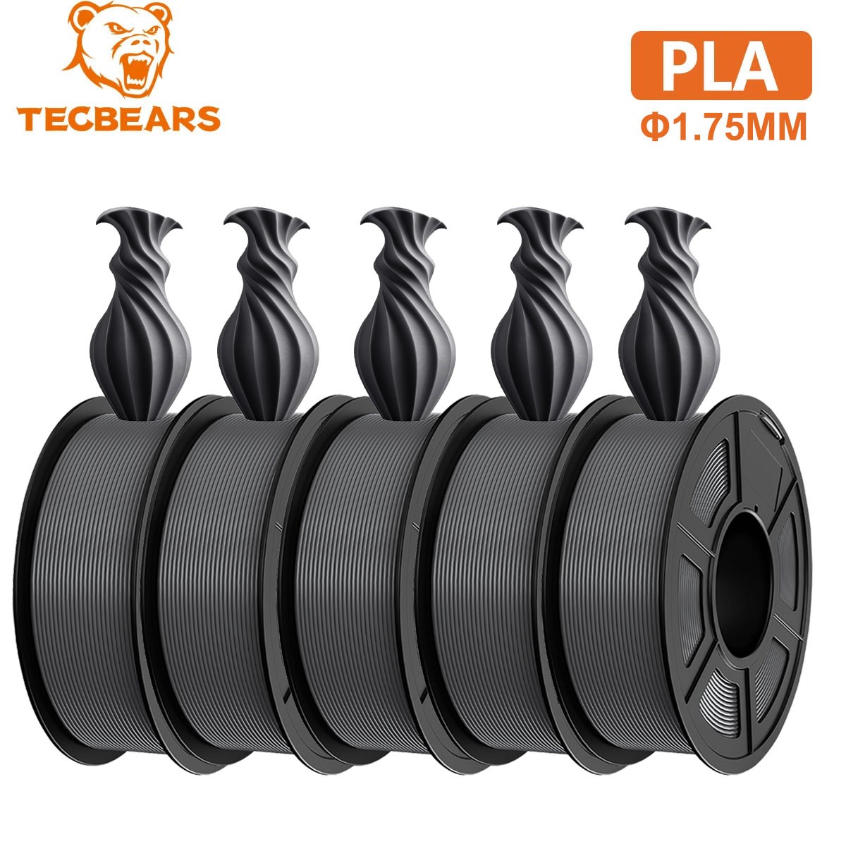 TECBEARS 5KG PLA 3D Printer Filament Bundle 1.75mm Entry Level Low Warping Gray