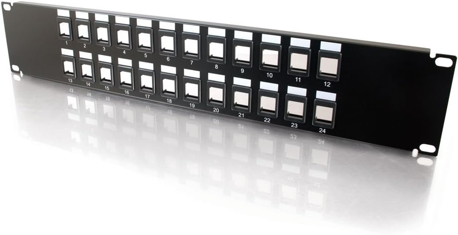 Multimedia Patch Panel 24 Port Black 2U Keystone Relay Rack Ethernet Audio Video