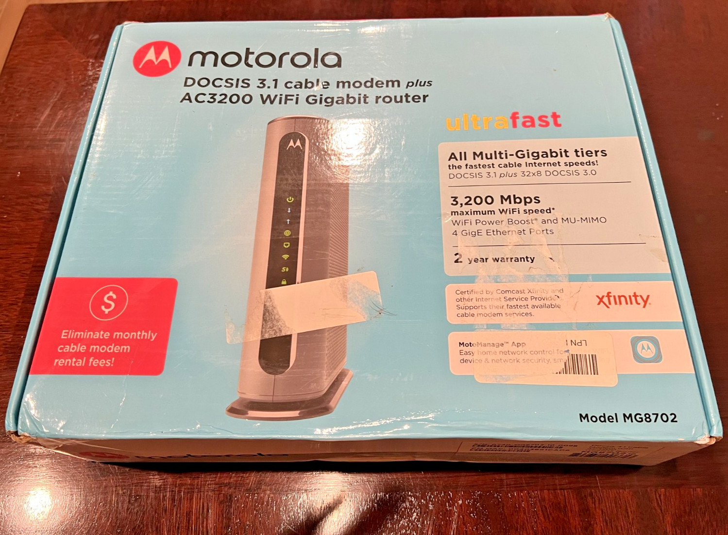Motorola MG8702 DOCSIS 3.1 Cable Modem Router Combo AC3200 | 4-Port 3.2 Gbps