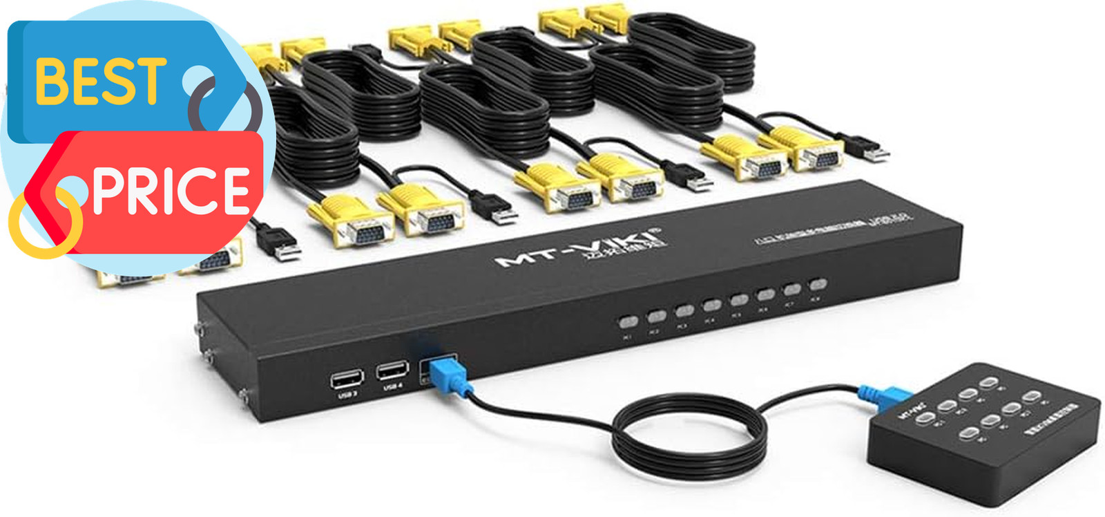 KVM Switch 8 Port, 8X1 Rackmount KVM Switch VGA, Included 8 2-In-1 KVM Cables & 