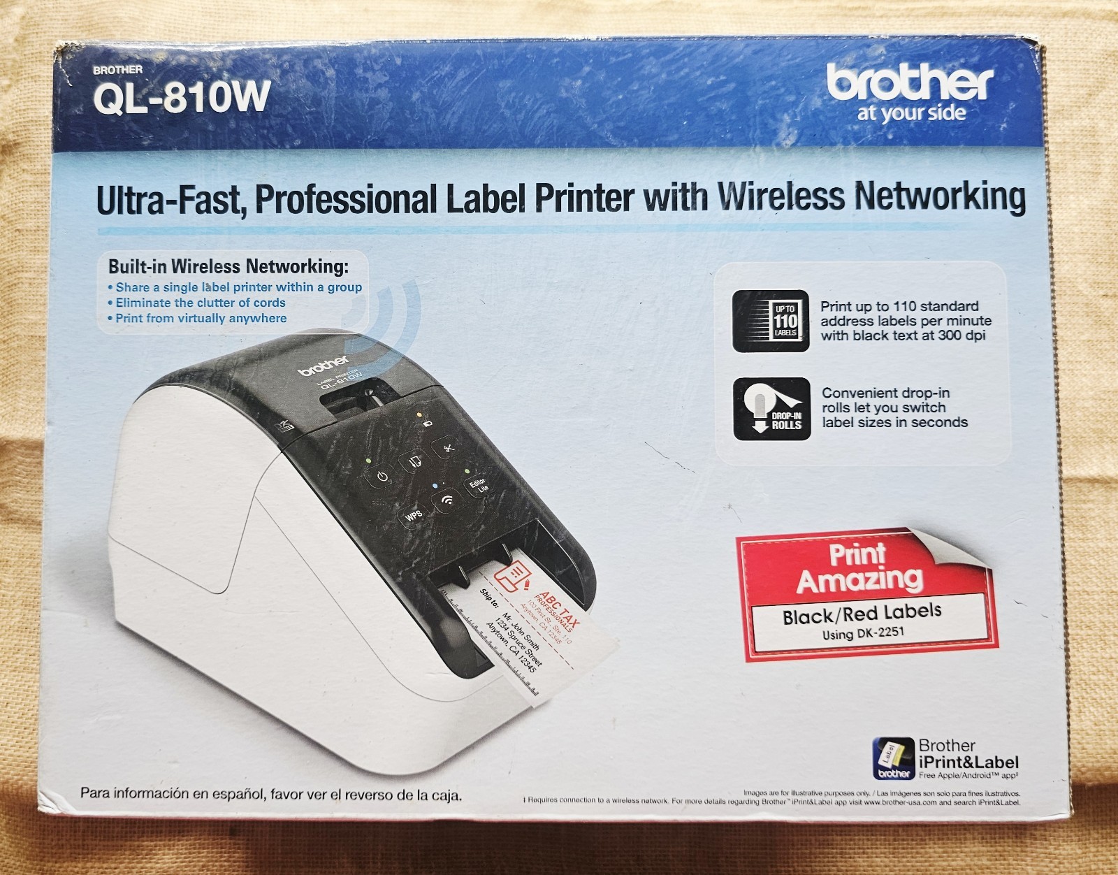 Brother QL-810W Desktop Direct Thermal Wireless Printer W/ 3 Rolls Of Labels