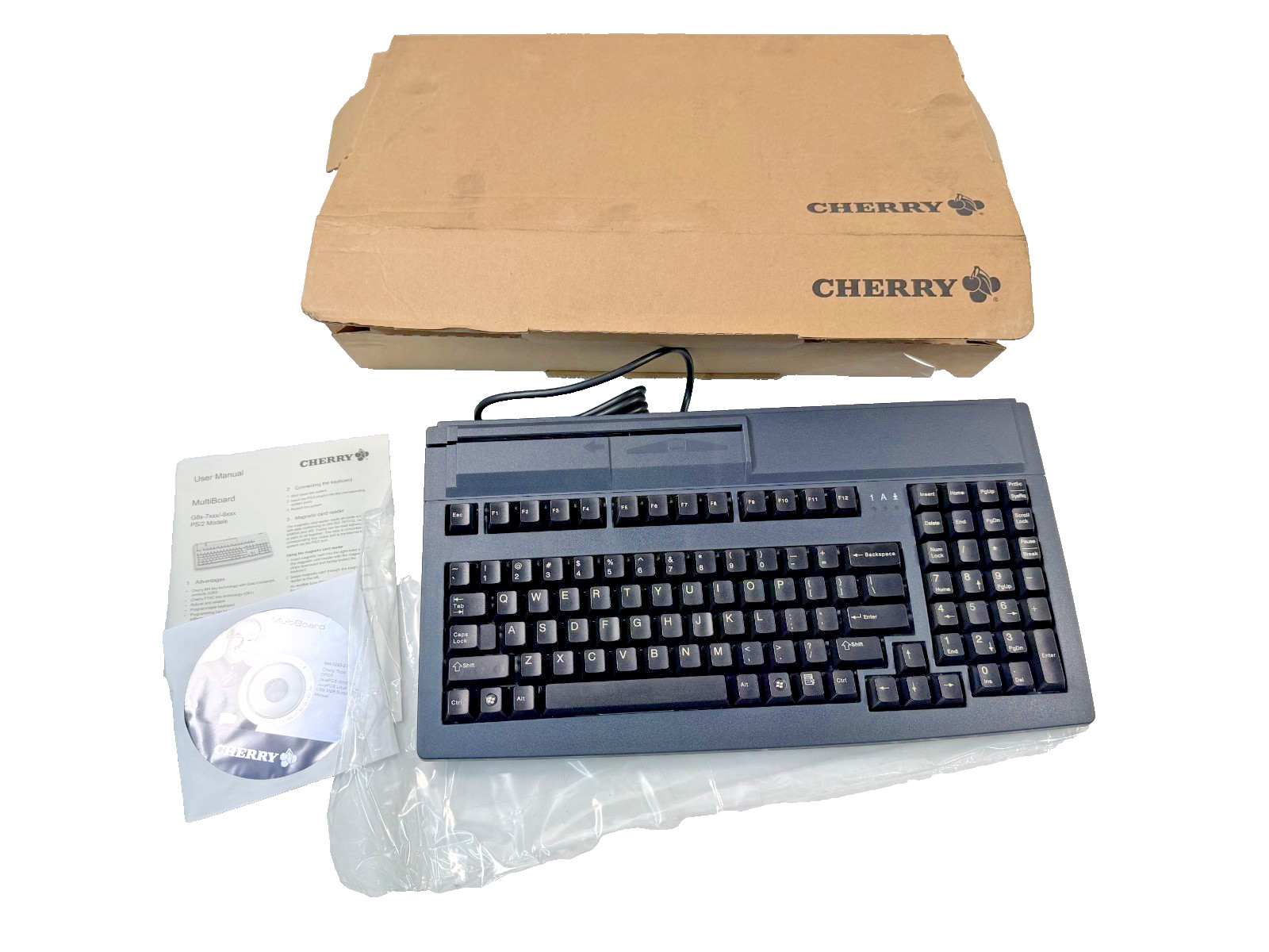 Cherry G81-7910LPDUS-2 Black Mechanical POS Keyboard PS/2 MSR Card Reader NEW