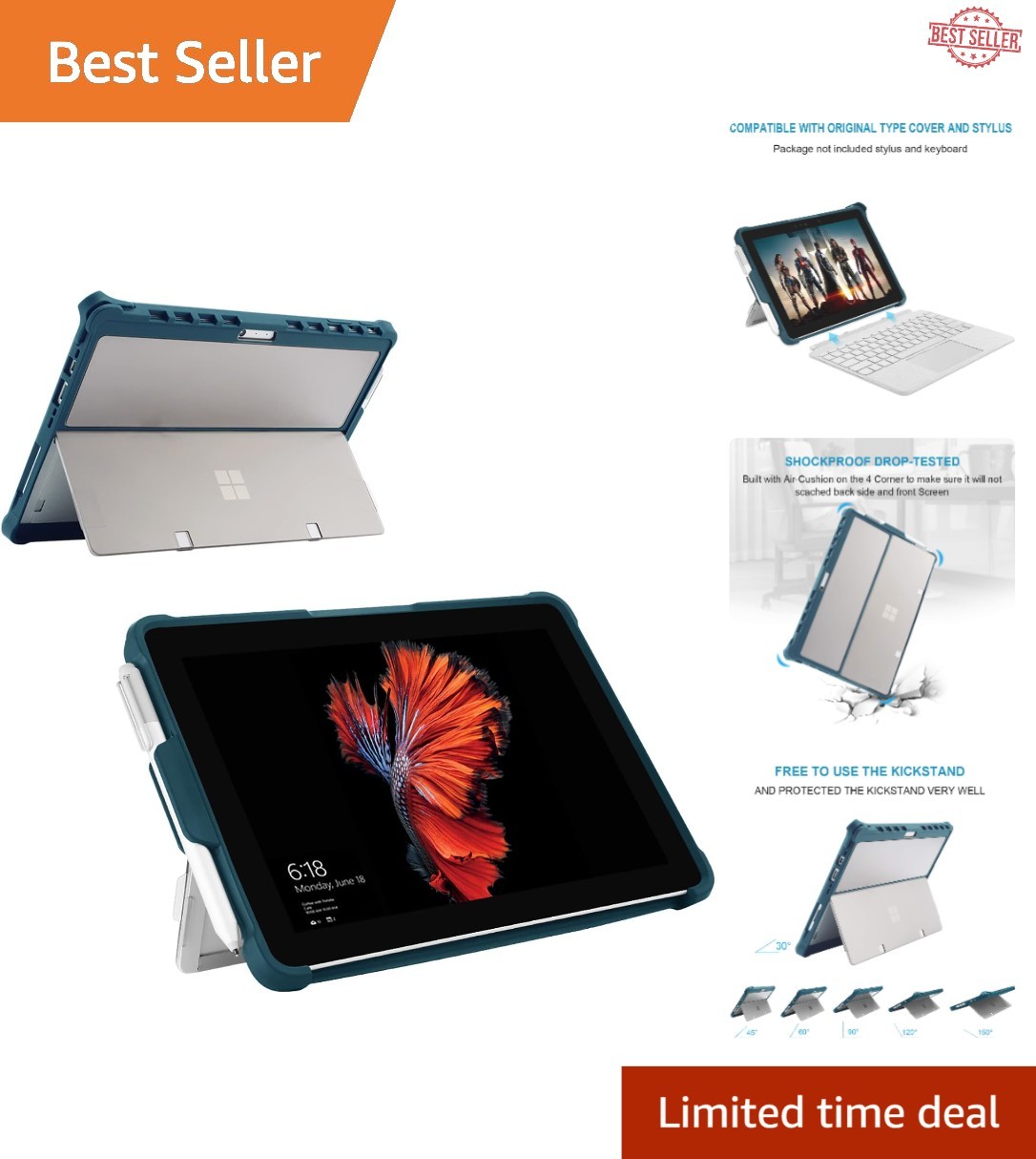 Versatile Rugged Folio Case for Surface Pro Tablets 4-7 with Kickstand & Holder