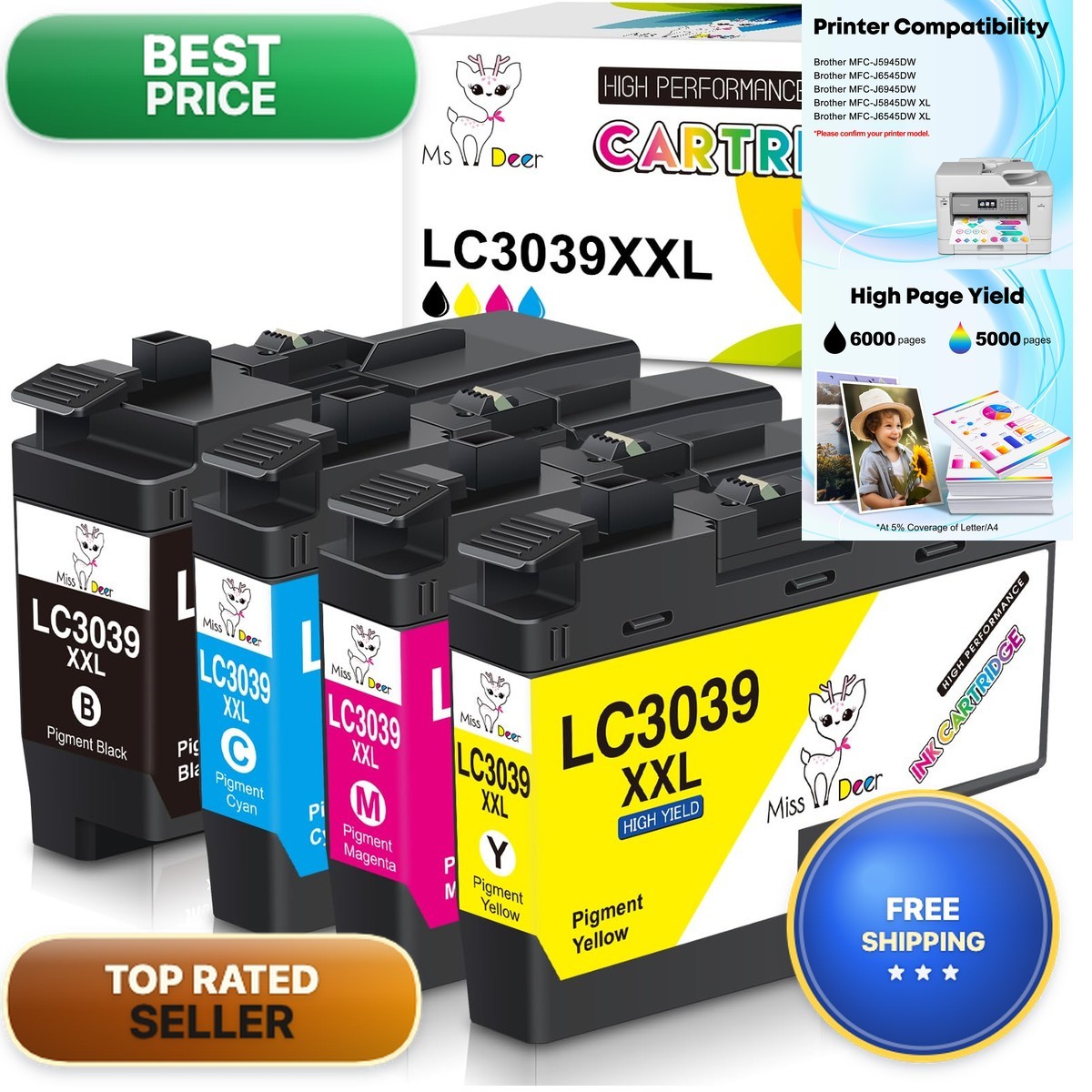 Miss Deer LC3039 XXL BK/C/M/Y Ink Cartridges lc3039 Ink Cartridge Bk/c/m/y