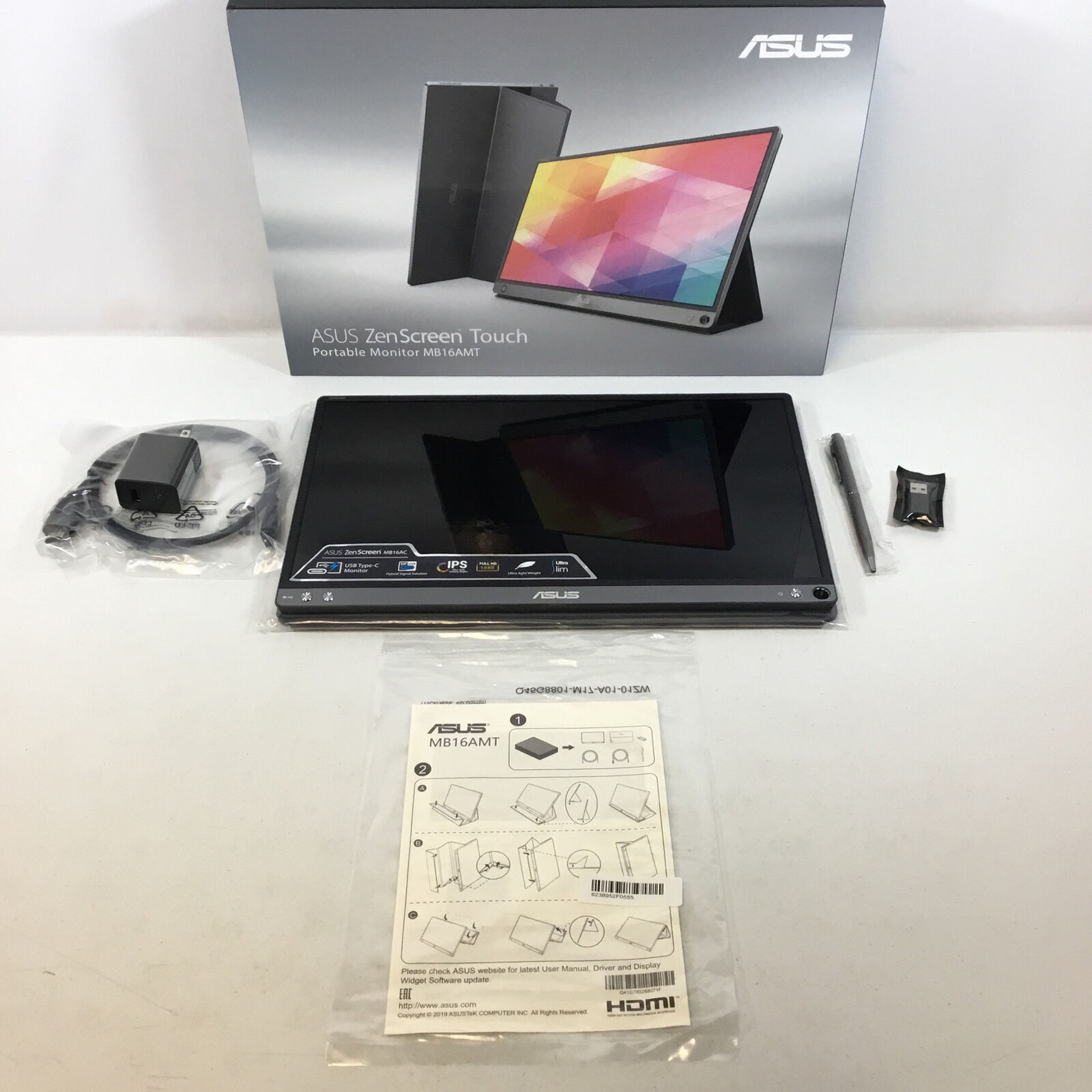 Asus ZenScreen MB16AMT Gray Full HD LCD Ultra Slim 16 In Portable Touch Monitor