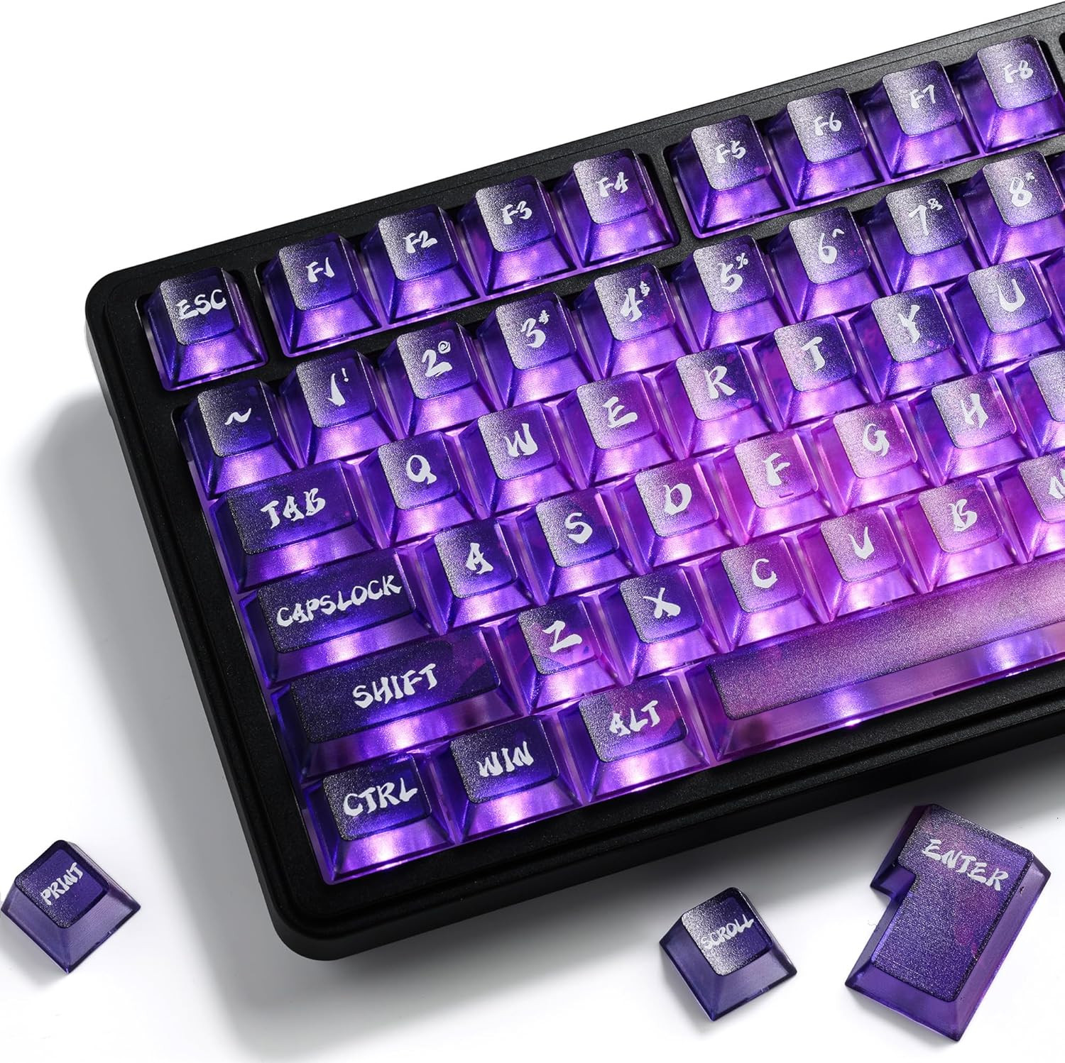XVX Purple Clear Keycaps, Transparent Keyboard Keycaps 60 75 100 Percent, 119 Ke