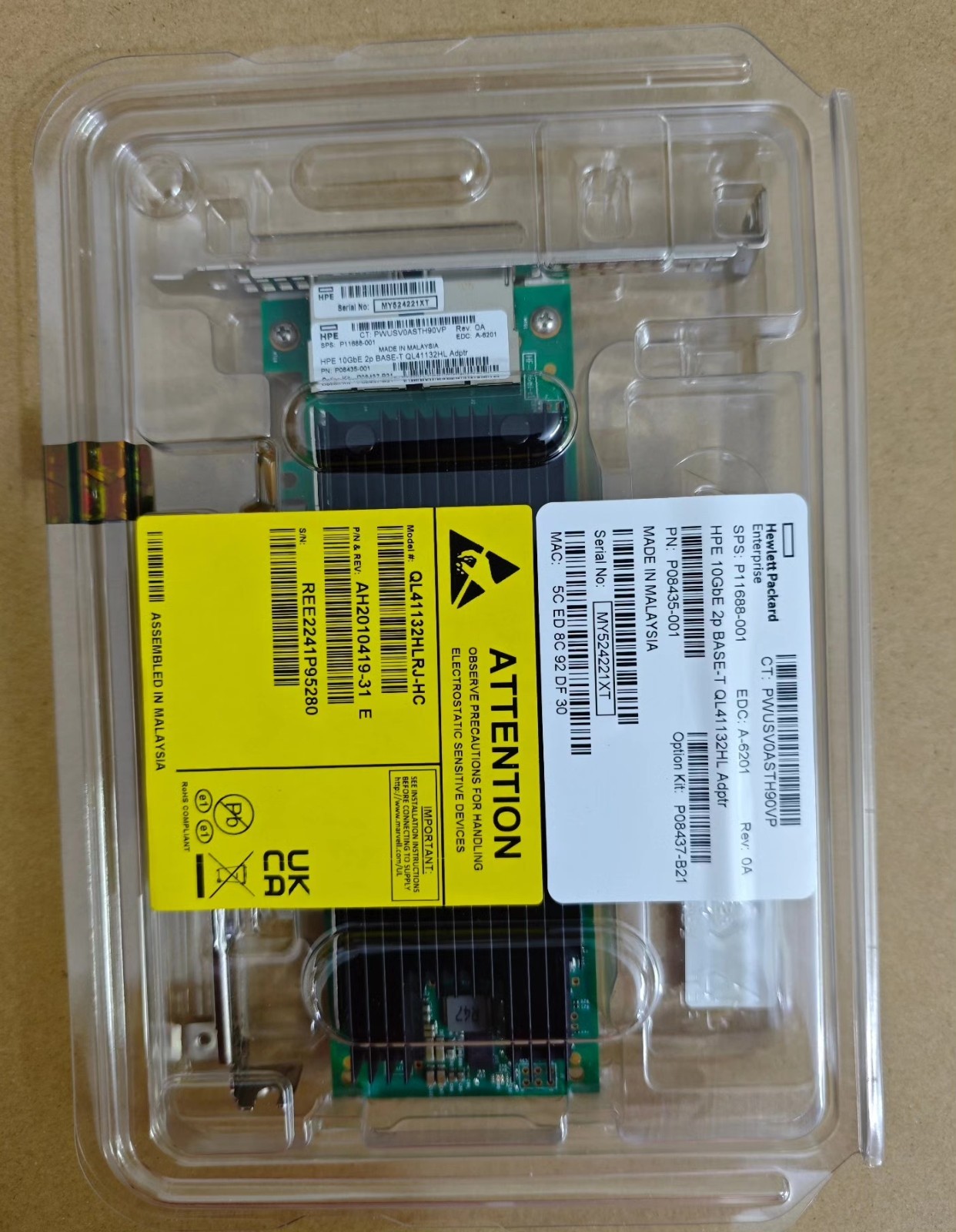 HPE P08437-B21 Network Card P1168-001 QL41132HL RJ 10Gb Adapter Network Card