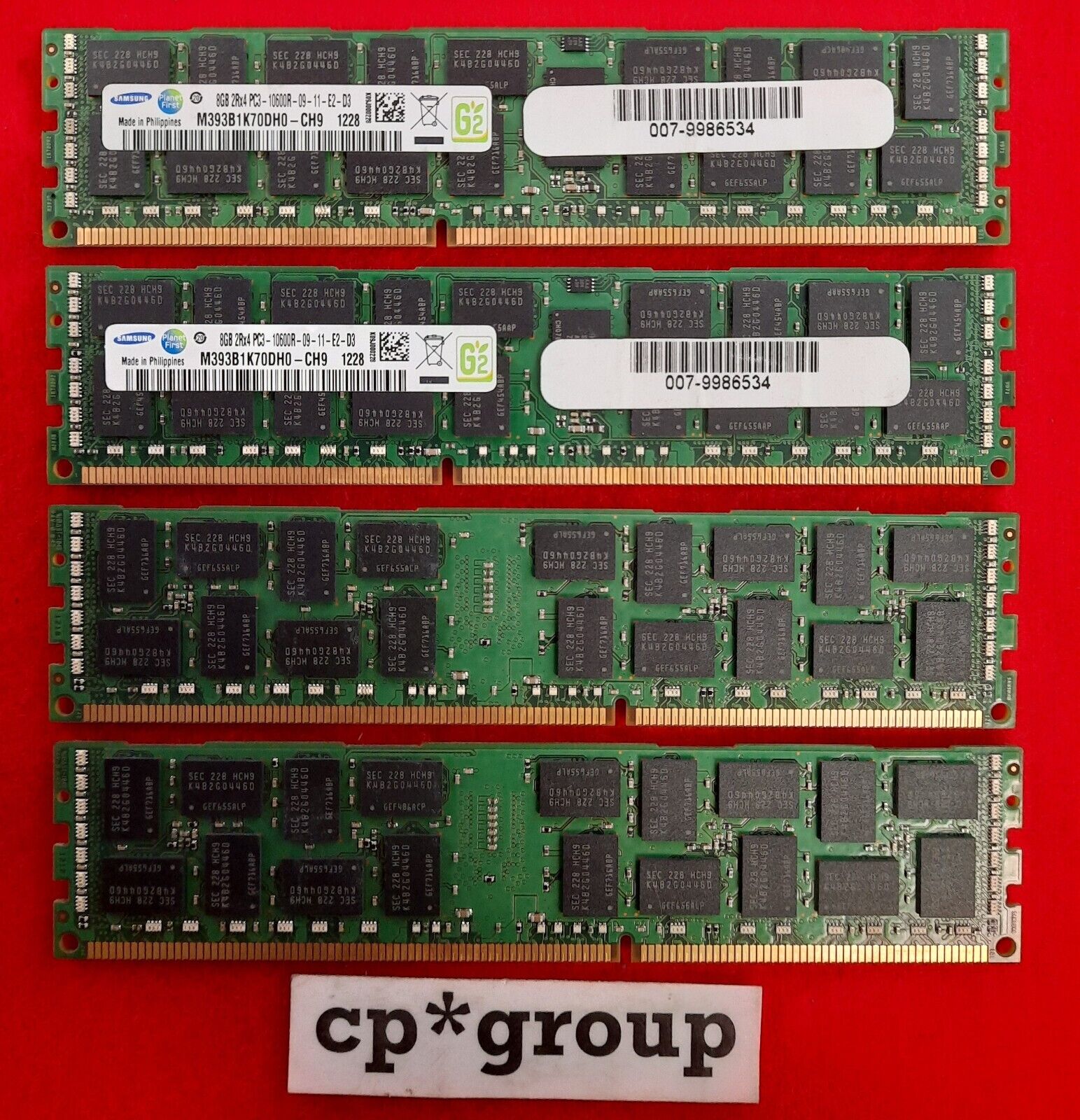 LOT OF 4 Samsung 8GB 2Rx4 PC3-10600R-1333 ECC REG Server Memory M393B1K70DH0-CH9