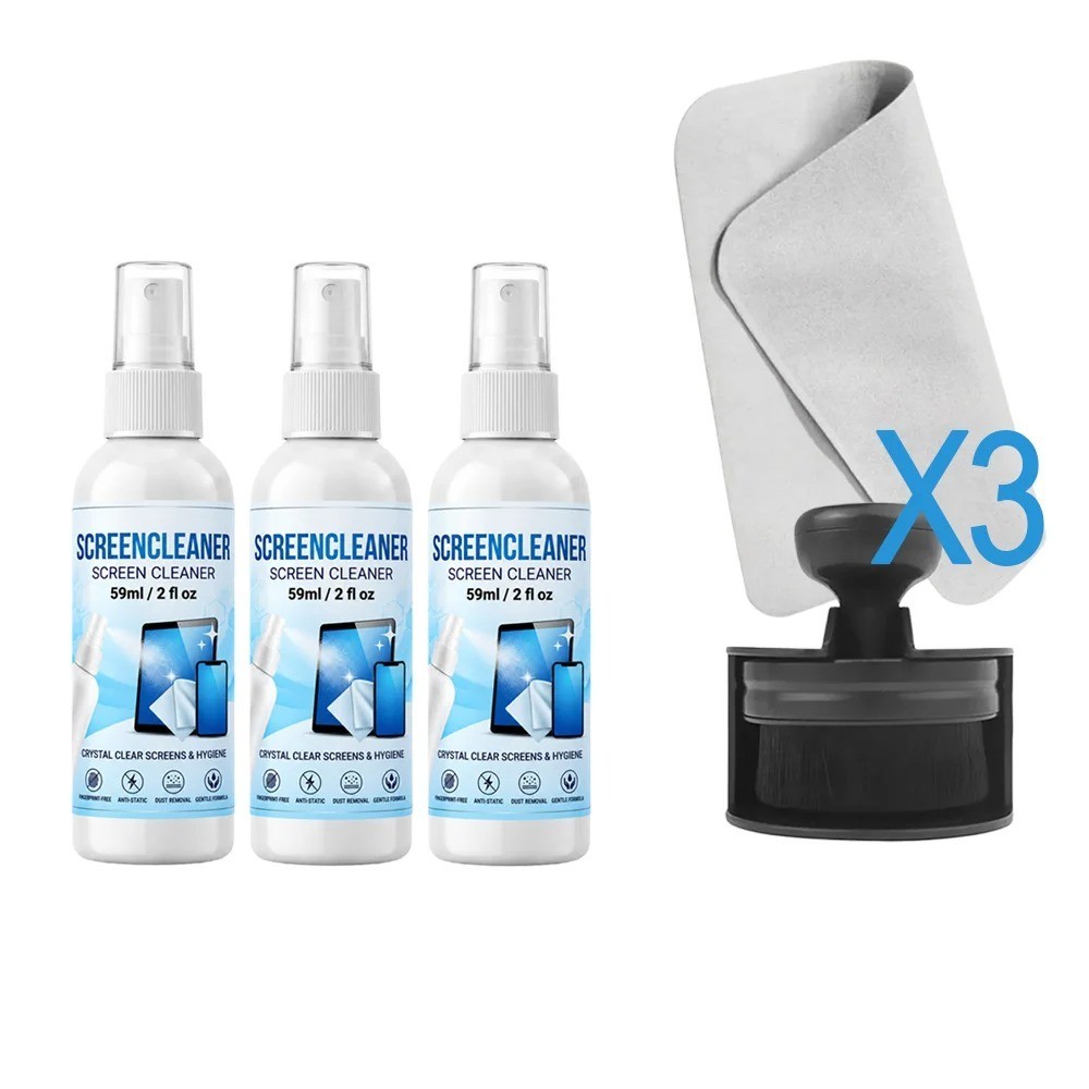 Anti-Static Screen Cleaner Spray Set Brush Cloth Kit for Phone Laptop TV Monitor